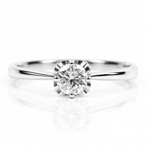 Годежен Пръстен Цвете 18К Бяло Злато с Диамант   Bloom Jewellery